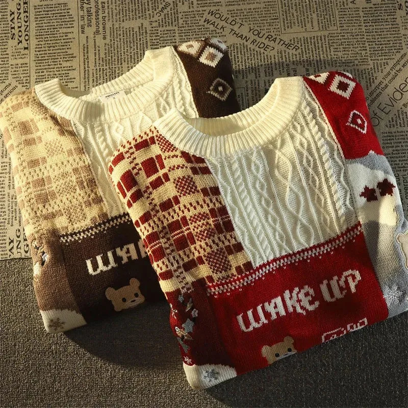 Y2K Europe And America Cute Twist Men Women Christmas Long Sleeved Sweater Street Autumn Winter Fashion Loosesweater 240930