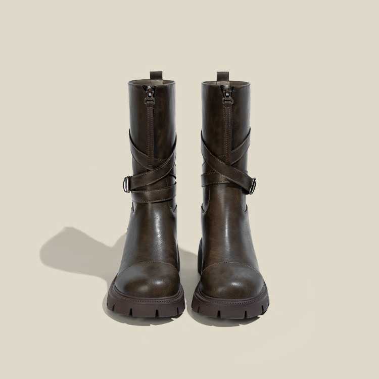 Autumn Winter Fashion Boots Thick Soled Short Boots Leather For Women Shoes Mid Length Boots Popular Martin Boots 240826