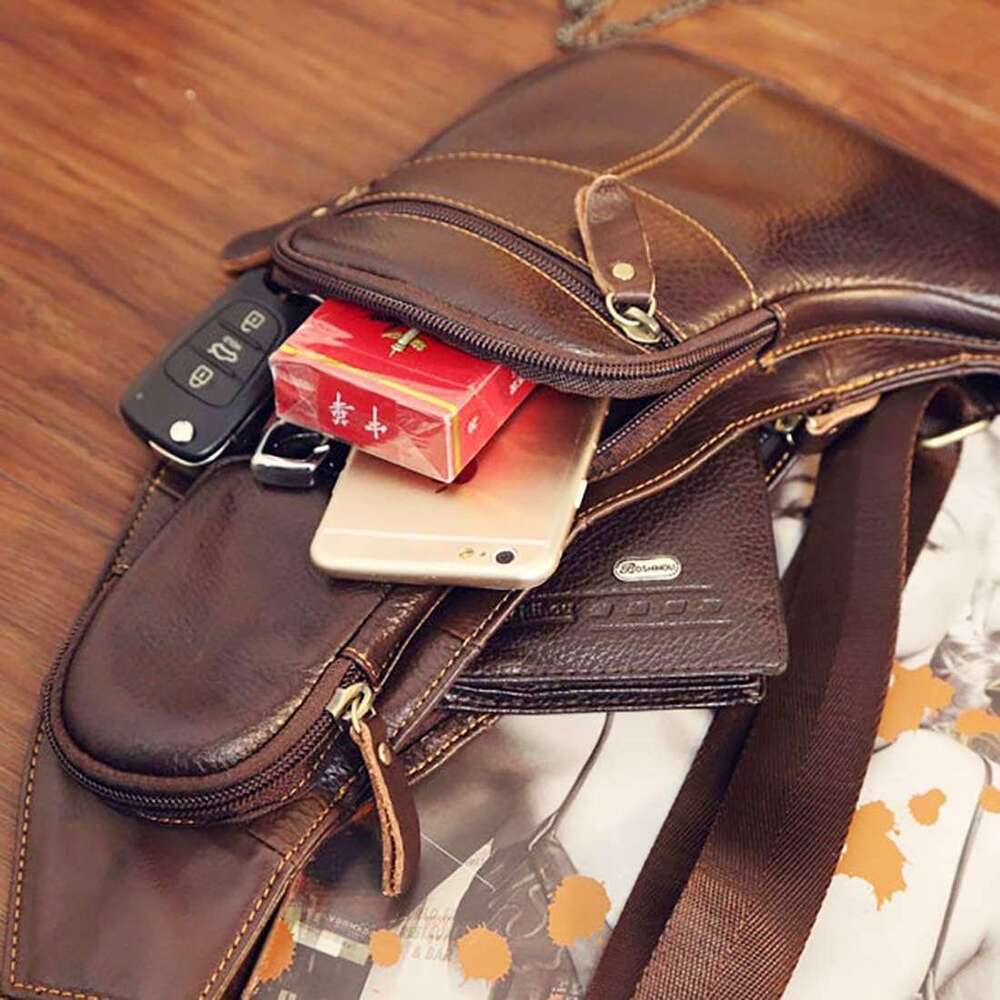Leather KPYWZER Vintage Sg Bag Bags for Men Women Backpack Shoulder Messenger Crossbody Outdoor Travel Hiking Camping Tactical Chest Pack Daypack Brow
