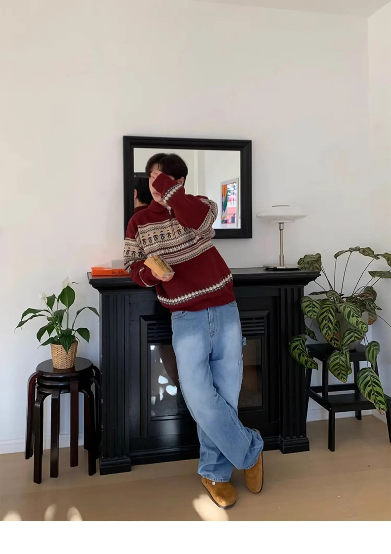 Korean Style Mens Zip up Christmas Y2K Knitwear Pullovers Sweatshirts Striped Knit Turtleneck Sweater For Men Streetwear Jumper 241007