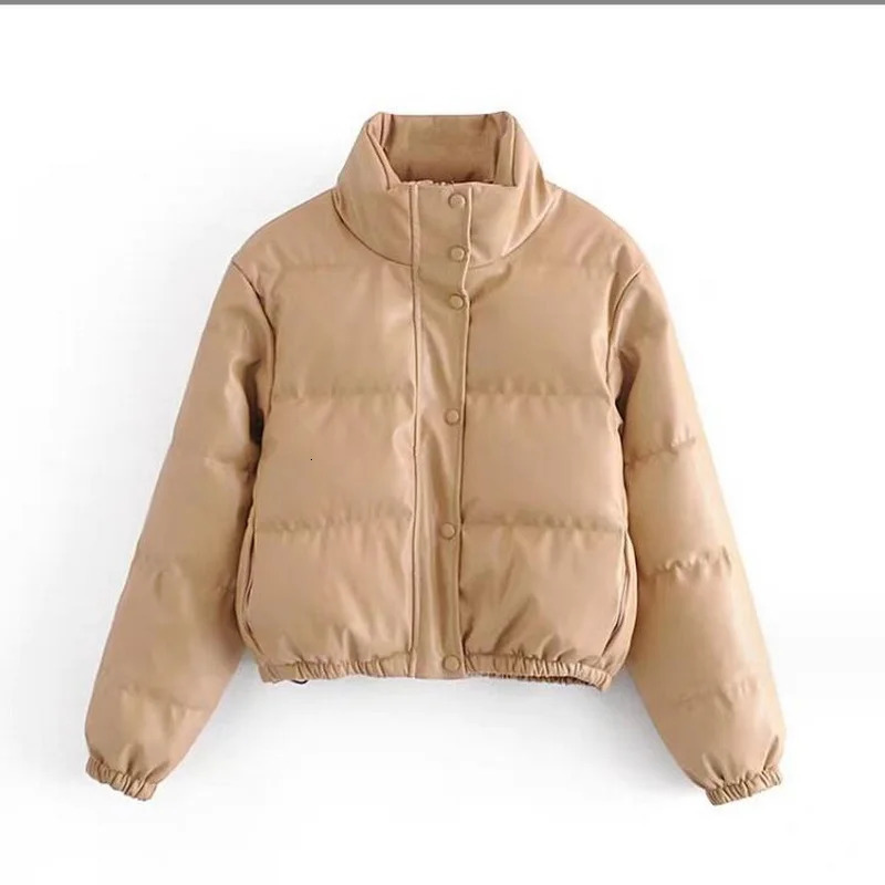 Padded Lady DownJacket Winter Warm Thick PU Leather Coat Short Parka Fashion Cotton 240930