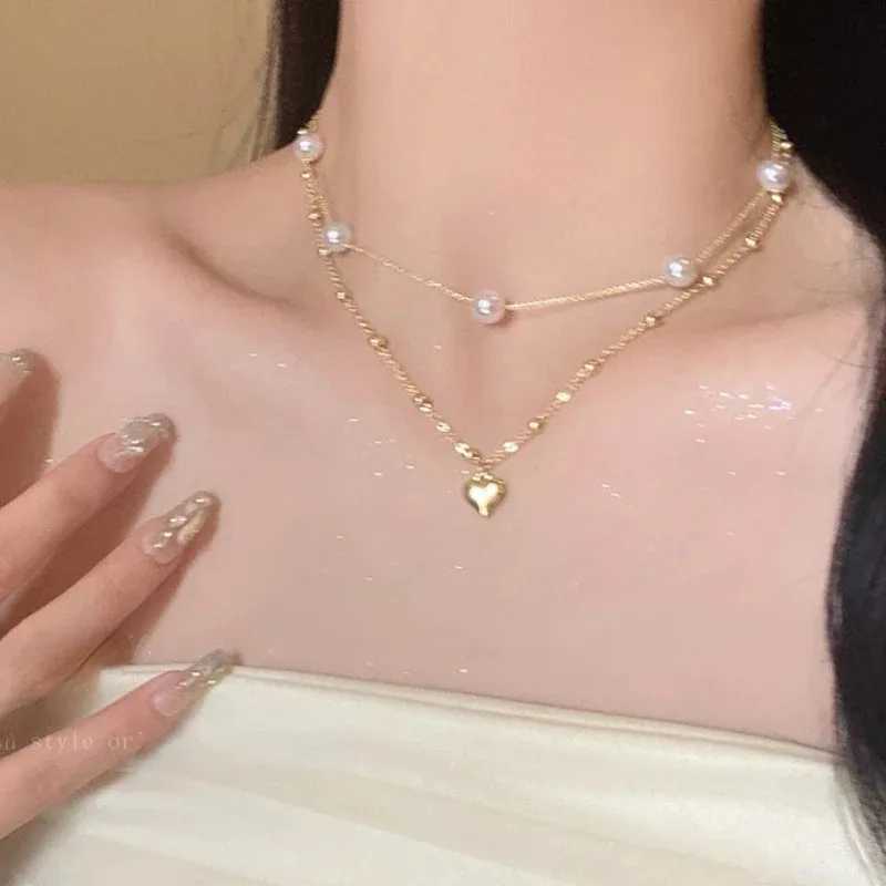 Fashion Unique Design Elegant and Exquisite Double-layer Pearl Love Pendant Necklace Women Jewelry Wedding Party Premium GiftX241009