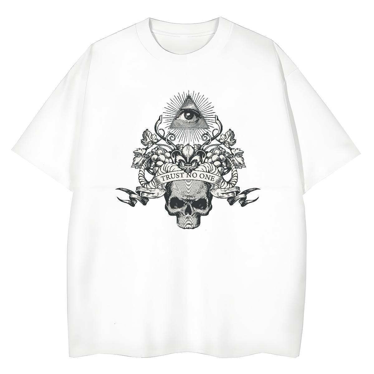 New T shirt 230g Cotton Crew Neck Daily Wear skull Womens Tshirts Unisex Oversized L-4XL Top Tees