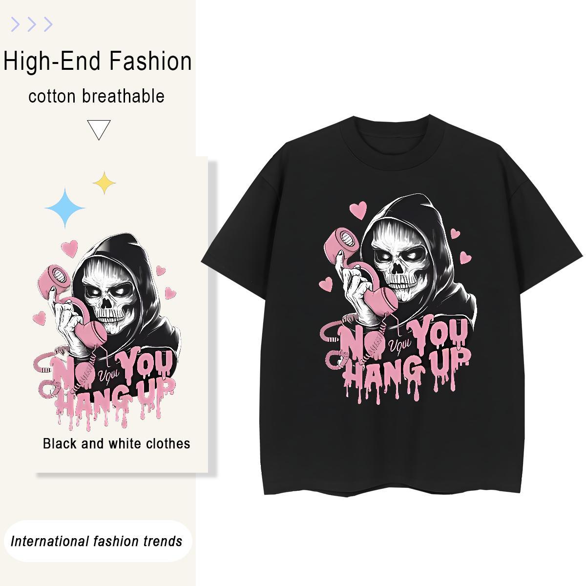 Fashion Womens T Shirts 230g 100% Cotton Breathable Soft Casual Beach skull Women Tshirts Loose DIY Printed Tees