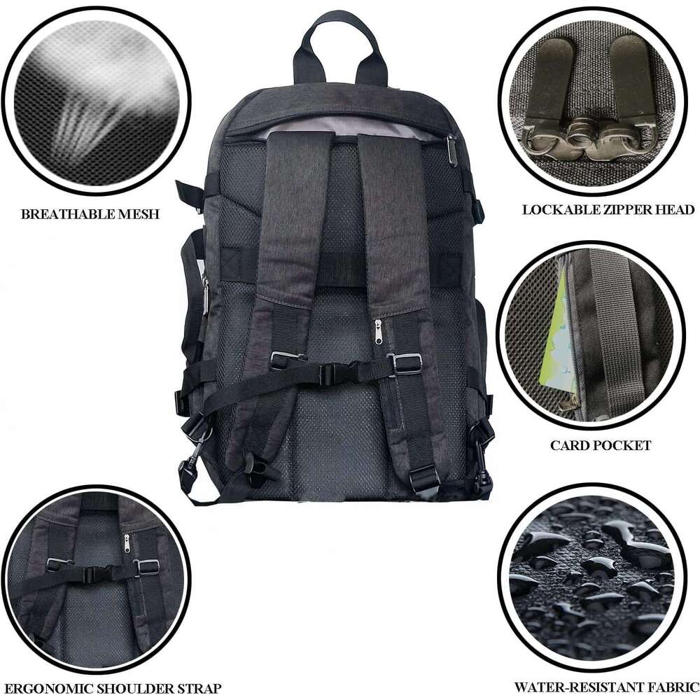 40L Travel Flight Approved Carry on Backpack Weekender Bag for Women Men (Grey)
