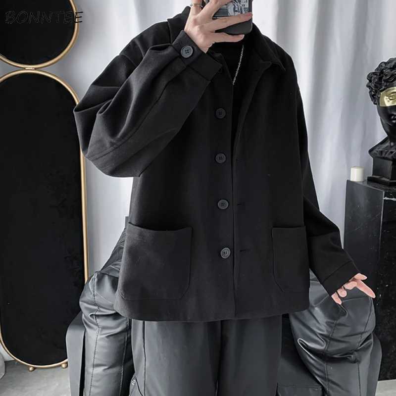 Vintage Blends Coats Men Clothing Handsome Korean Fashion Outwear Autumn Spring Teens Button-Up Temper Long Sleeve Pure Color LX241010