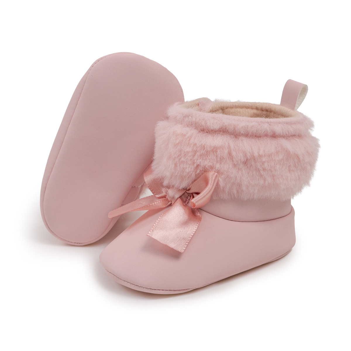 Pink Toddler With Bow Velvet Fluzzy Autumn Winter Baby Snow Boots Kids Girls Warm Shoes First Walkers Shoes 0-18M