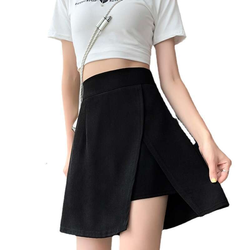 Hip wrap large black A-line high waisted slit summer 2024 new short irregular half skirt for women