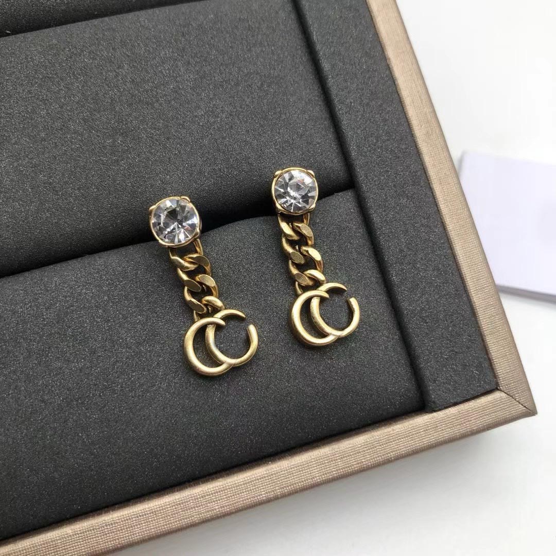 Women's earrings Vintage 14K gold crystal studded letter pendant designer earrings are classic styles that will never go out of style for high quality jewelry