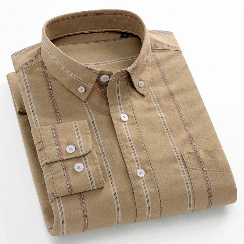 Fashion korean trends casual long-sleeve shirts for men slim fit plain shirt 100%cotton plaid striped tops soft clothes 241010