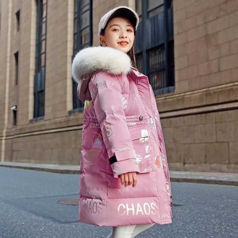 Down Coat New winter cotton jacket girls waterproof hooded jacket childrens jacket youth clothing 5-16Y clothing Parka snow jacket H241010