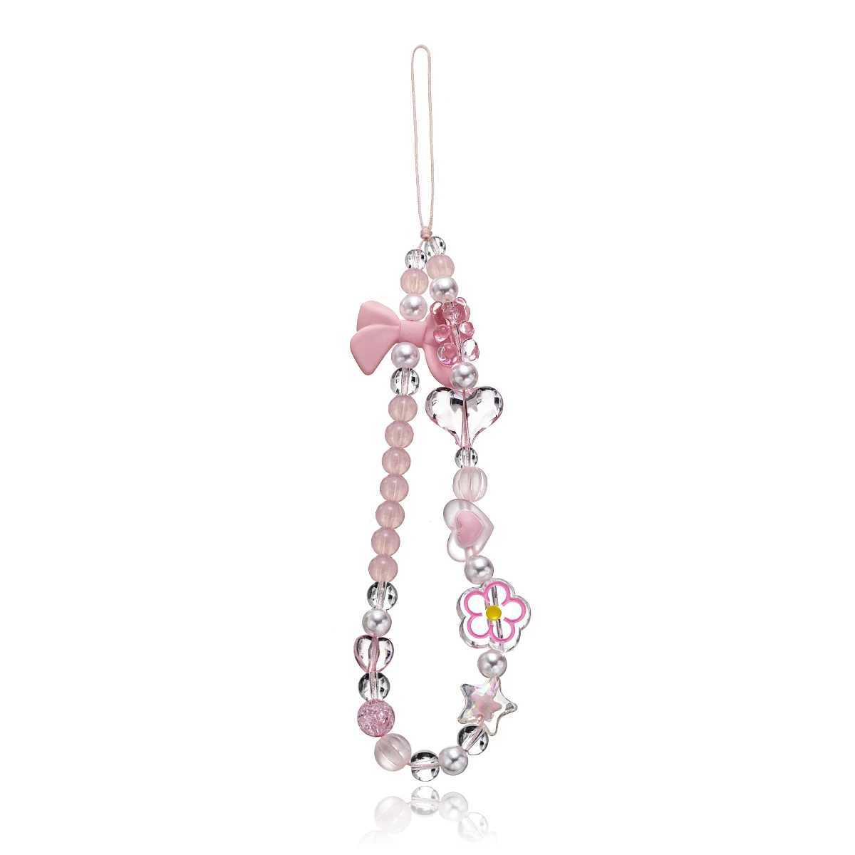 Sweet Girl Pink Love Bow Knot Handmade Beaded Mobile Phone Chain Womens Rope Chain Fashion Casual Durable Jewelry GiftX241010
