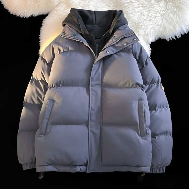 Men's Down Parkas Mens and Womens Couple Oversized Puffer Jacket with Hood Hooded Outerwear Thicken Warm Coat Korean Winter Jacket Strtwear Y2410