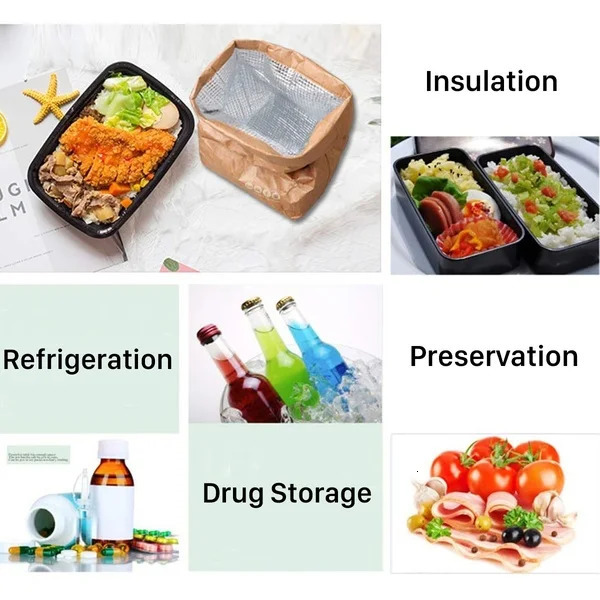 Brown Paper Lunch Bag Reusable Insulated Thermal Cooler Sack Magnetic Clre 240925