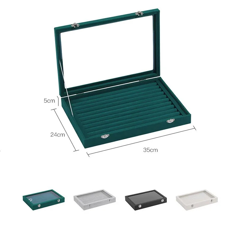 Ring/Earring Manager Tray with Transparent Lid 10 Slot Velvet Drawer Insert into Jewelry Storage Box 240924