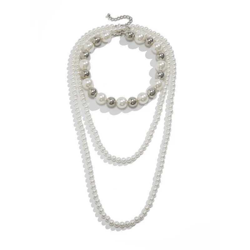 Retro Imitation Pearl Beaded Multi-Layer Necklace Choker WholesaleX241009