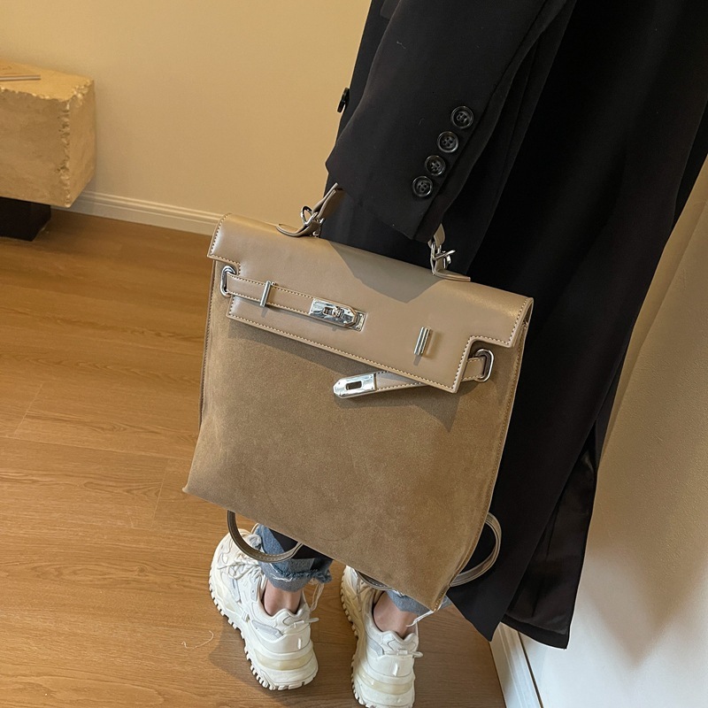 Handheld Commuting For Women 2025 New Trendy Korean Backpack Niche Large Capacity Frosted Leather Kelly Designer Bag