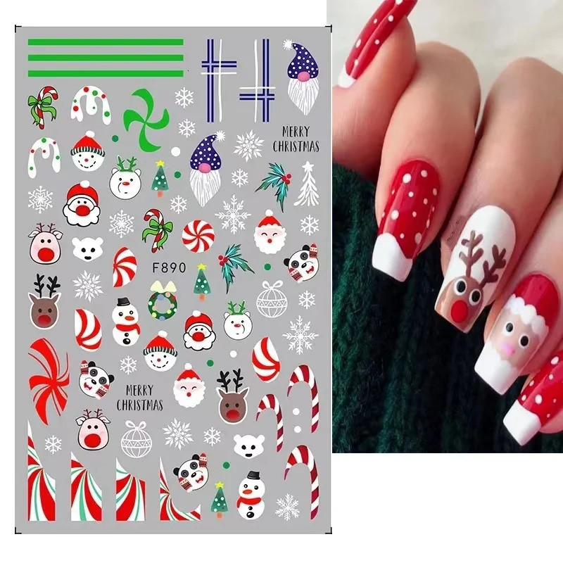 3D Christmas Nail Stickers Santa Claus Snow Deer Christmas Tree Winter Stickers Sliders Year Holiday Decoration 241008