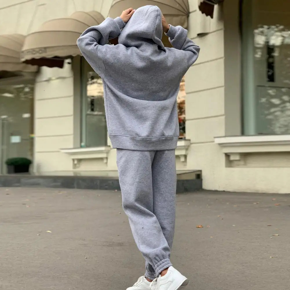 Womens autumn Velour hooded jacket and pants sportswear set winter womens jogging 2piece 241007