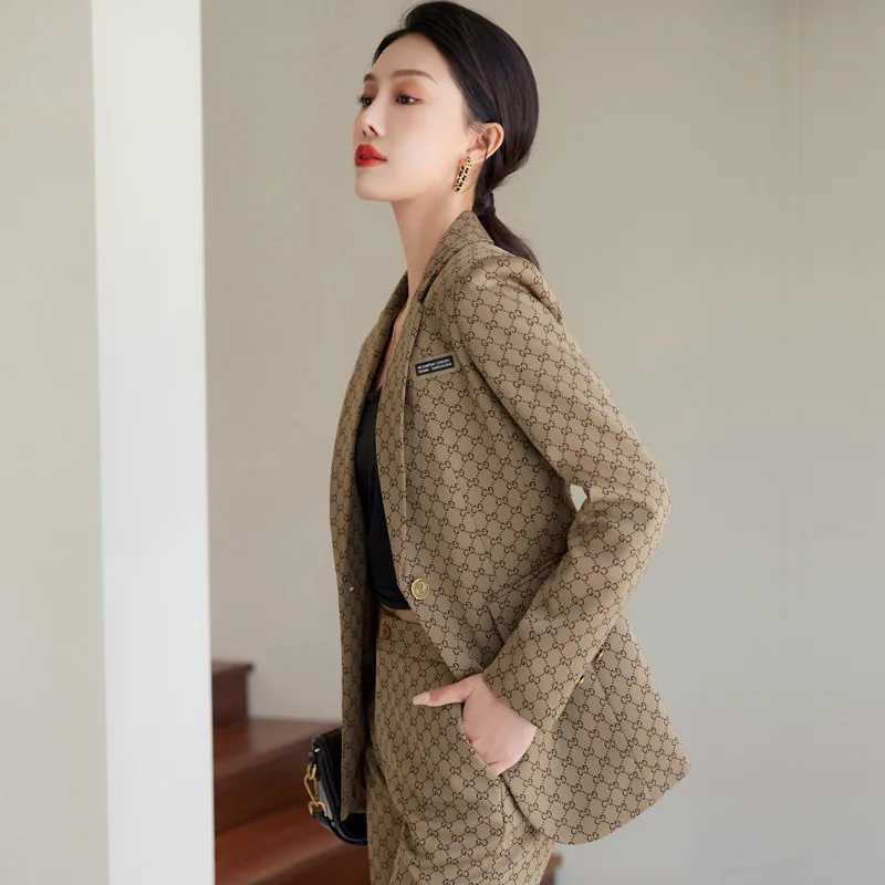 High quality fabric elegant floral formal womens pants set professional business workwear jacket mens jacket set Plus size 5XL W241009