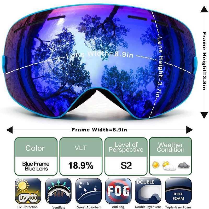 PHMAX Ski Goggles Double layer Lens Ski Glasses UV400 Protection Anti fog Ski Goggles Outdoor Sports Ski Goggles Mens CL241010