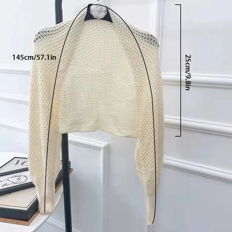 Sunscreen Crop Knit Cardigan Women Korean Style Solid Color Thin Coat Woman Simple Long Sleeve Smock Top Ladies 241007