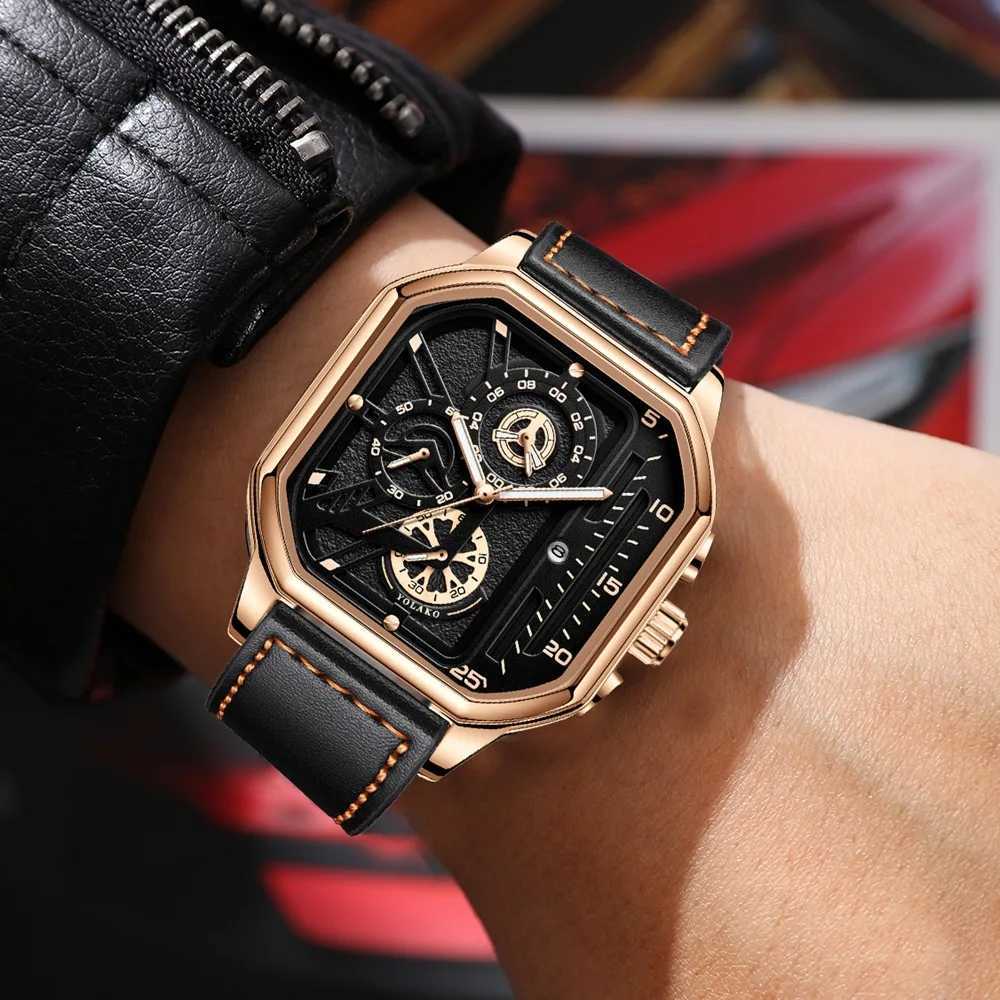 Men Quartz Watches Alloy Dial Business Men Watch PU Leather Strap Big Dial Square Sports Watch Cool Black Wristwatch for ManX241010