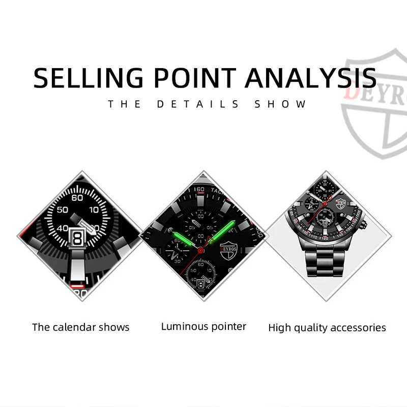 2023 Mens Watches Fashion Luxury Men Black Stainless Steel Quartz Wristwatch Man Business Casual Leather Watch relogio masculinoX241010