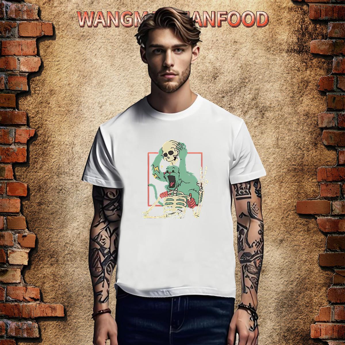 Free Shipping T shirt 230g Pure Cotton skull Anime Printing Street White Plus Size O Neck Short Sleeves Mens Tshirts Designer Tee Shirt