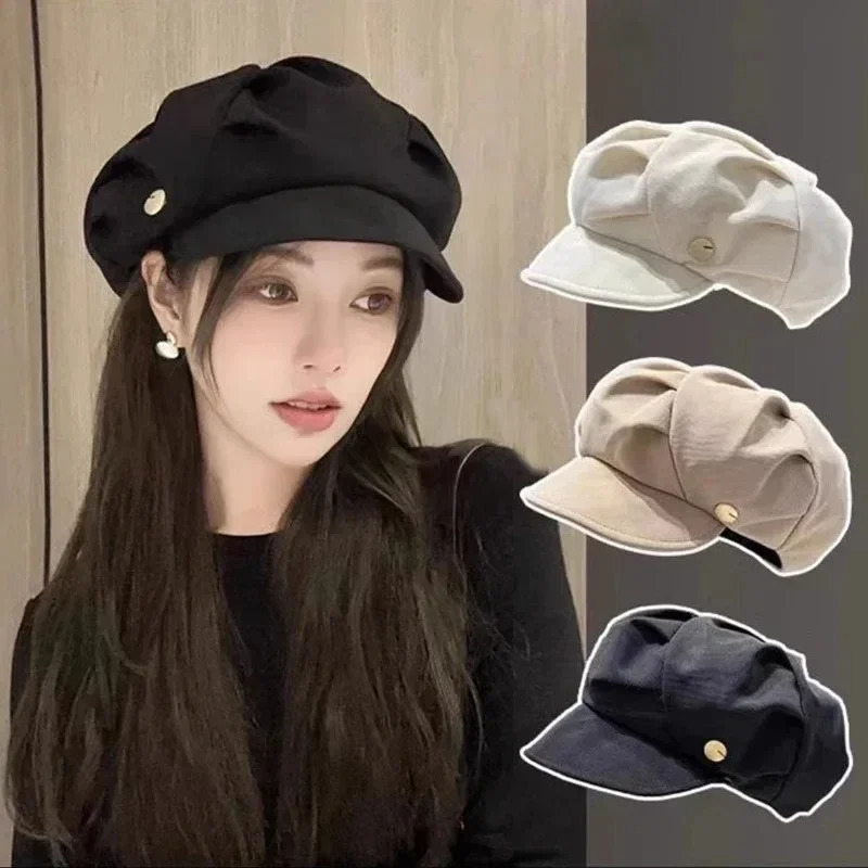 Harajuku Retro Style Oversized Berets Caps for Women in 2024 Spring Summer Fashion Versatile Casual Short-brimmed sboy Hats 241009