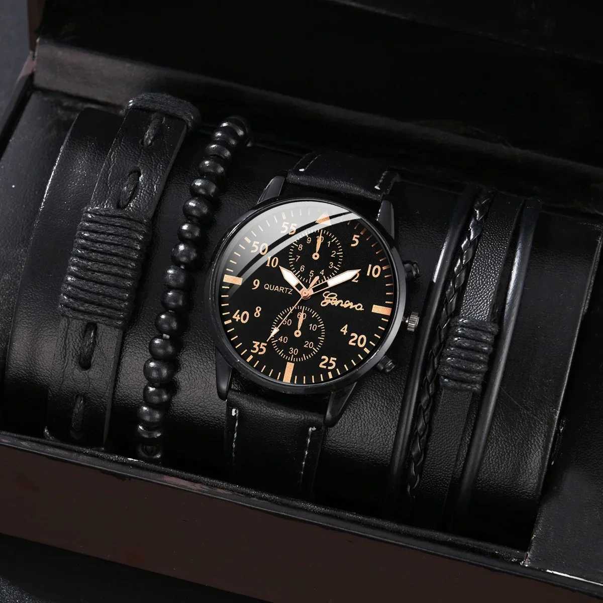 4/2/1pcs Men Sports Watches Set Man Business Quartz Wristwatch Luxury Brown Leather Bracelet Men Casual Clock Watchno BoxX24