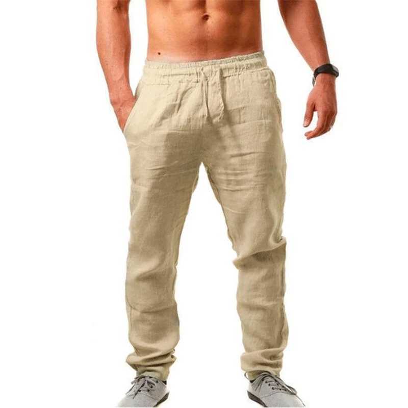 New Mens Cotton Linen Pants Summer Solid Color Breathable Linen Pants Mens Casual Elastic Waist Casual Pants W241009