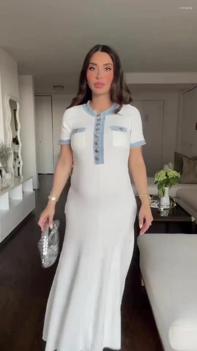 Casual Dresses European And American Womens Splicing Knitted Long Sleeved Tight Short Dress