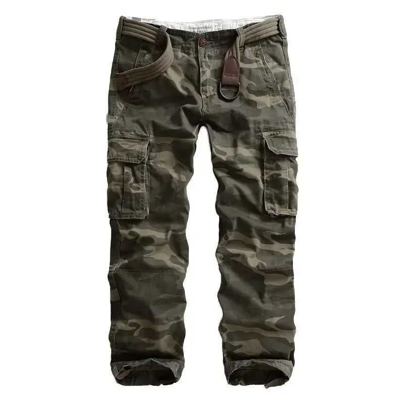 Mens camouflage cargo pants loose fit straight legs multiple pockets casual pants W241009