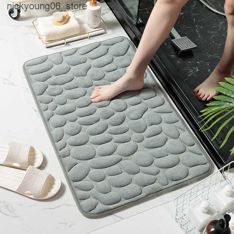 Non-Slip Bath Mats Mat Non-slip Carpets Cobblestone Emed Bathroom Bath In Wash Basin Bathtub Side Floor Rug Shower Room Doormat Memory Foam L240910