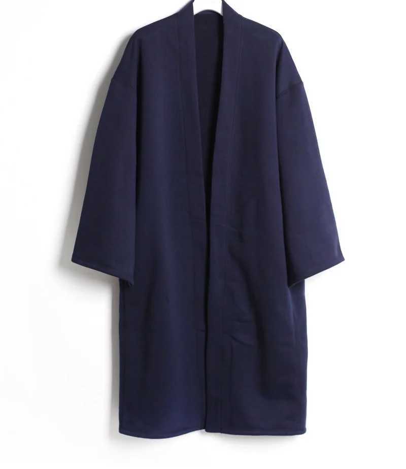 Autumn and winter mens woollen coat fashion mens casual cardigan button less long coat loose large size coat LX241010