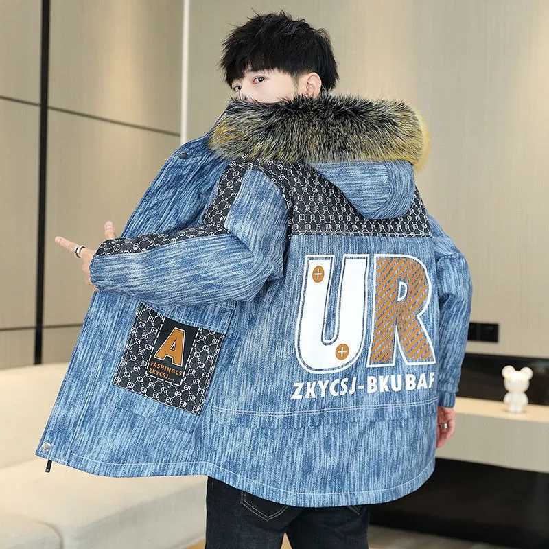 Men's Down Parkas Winter Kping Warm Men Parka Male Trendy Large Size Flce Lined Thicken Outcoat Fashion Casual Hooded Big Fur Collar Outwear Y241