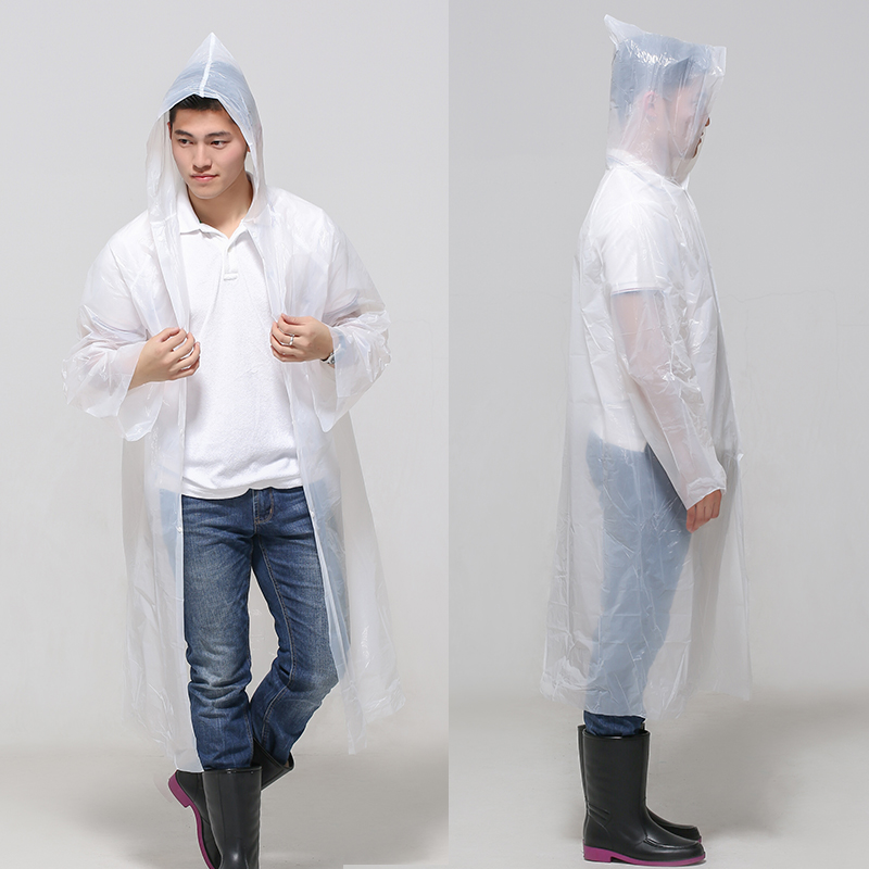 Durable EVA Plastic Rain Coat Full Coverage Waterproof with Hood and Long Sleeves