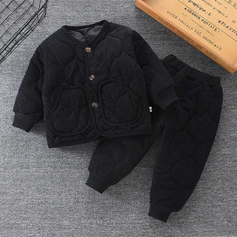 Down Coat Boys and girls winter apron set baby clothing set childrens denim jacket outerwear duvet cover jacket top+Pants 2PC 1-7 years old H241010