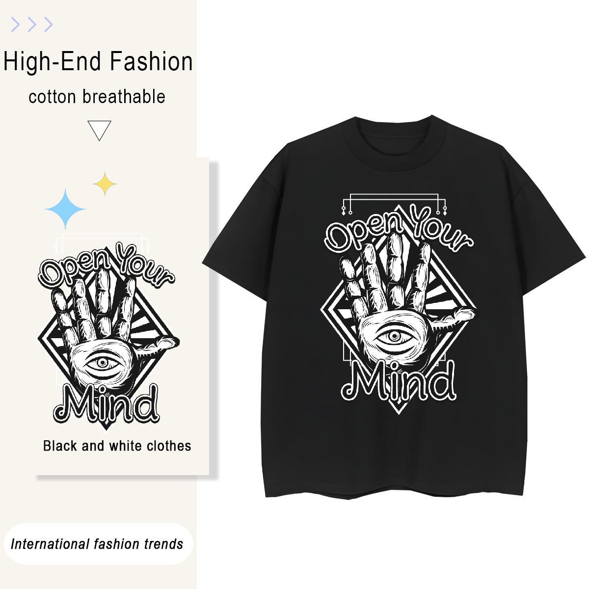 New Women T Shirts 230g Cotton Breathable Crew Neck Street Wear hands Woman Tshirt Loose fit Cartoon Anime Tops Shirt