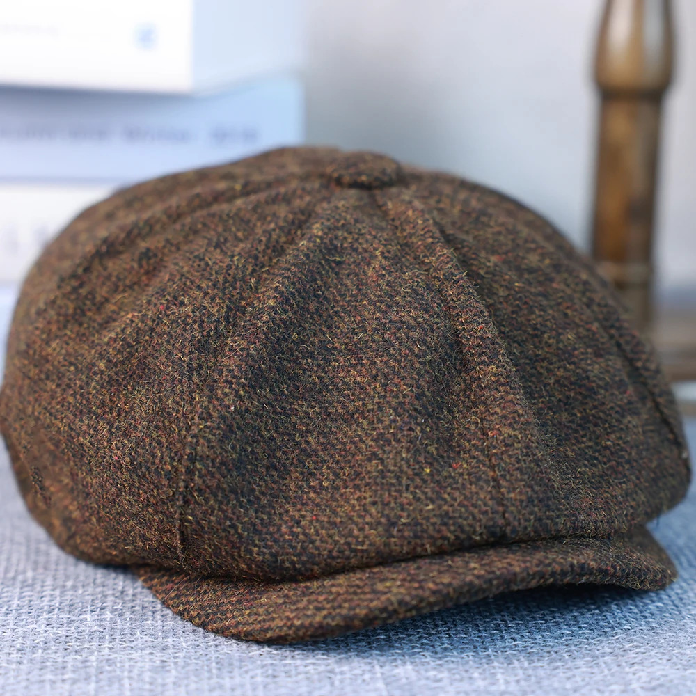 retro mens wool s hat brown green womens beret classic octagonal casual Gatsby flat 241009