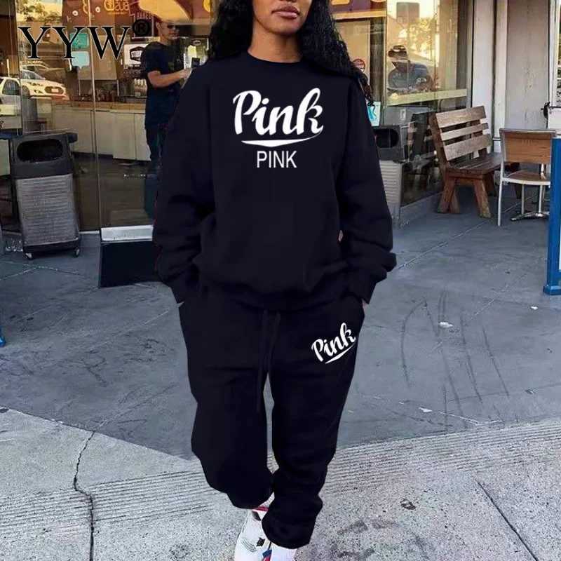 Womens new track and field suit set pink printed sports and leisure suit womens sports shirt top+pants 2-piece set sports shirt for spring and summer 