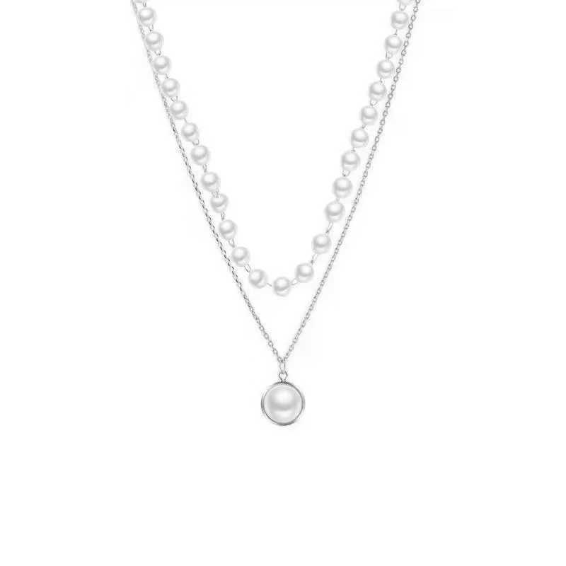 2021 New Fashion Kpop Pearl Choker Necklace Cute Double Layer Chain Pendant For Women Jewelry Girl GiftX241009