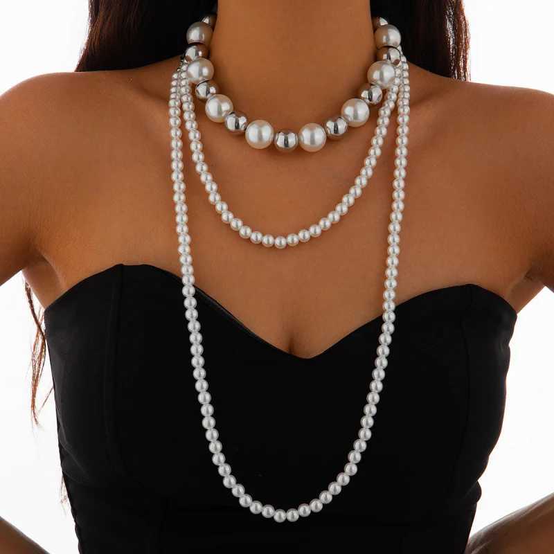 Retro Imitation Pearl Beaded Multi-Layer Necklace Choker WholesaleX241009