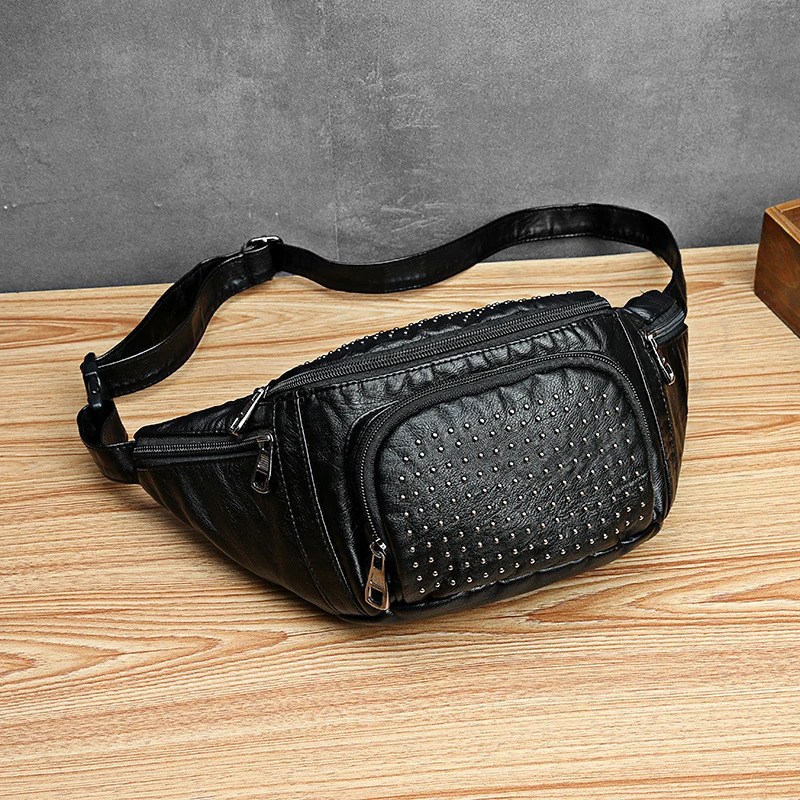 Annmouler Large Capacity Waist Bag for Women Fanny Pack Pu Leather Chest Bag for Women Soft Belt Bag 241008