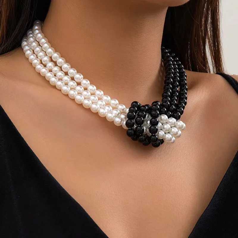 Necklace Choker Pearl Chain Women Girls White And Black Plating Fashion Jewelry Hot Sale Party Gift 2024 New Style HN24140X241009