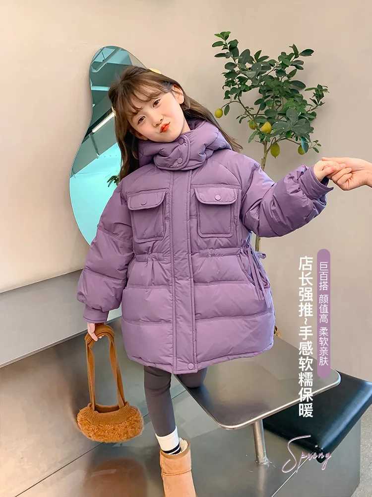 Down Coat Thick girl warm Parka childrens jacket winter casual youth jacket red purple hooded cotton windbreaker XMP564 H241010