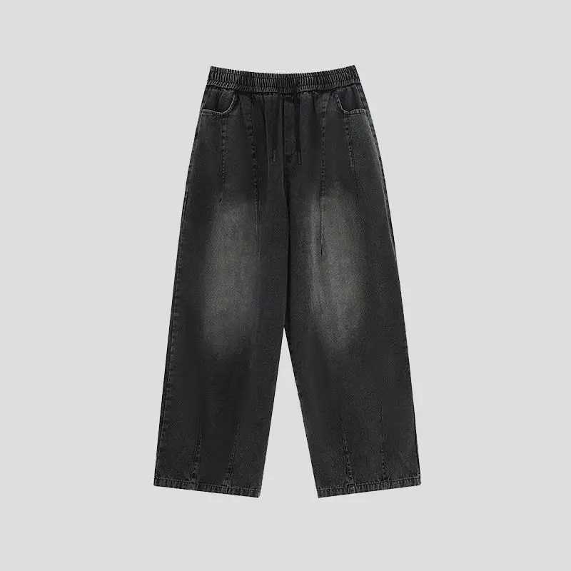 Street trend straight leg jeans for men and women spring American hip-hop personality retro loose wide leg casual pants y2kX241009