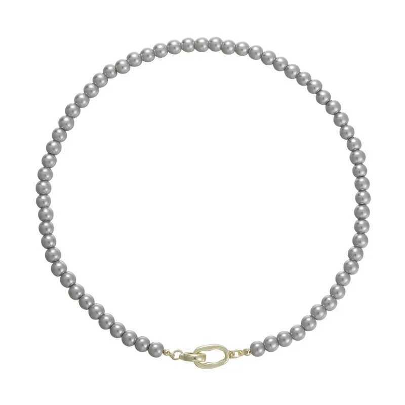 French Elegant and Retro New Grey Pearl Geometric Buckle Necklace Fashionable Accessories for WomenX241009
