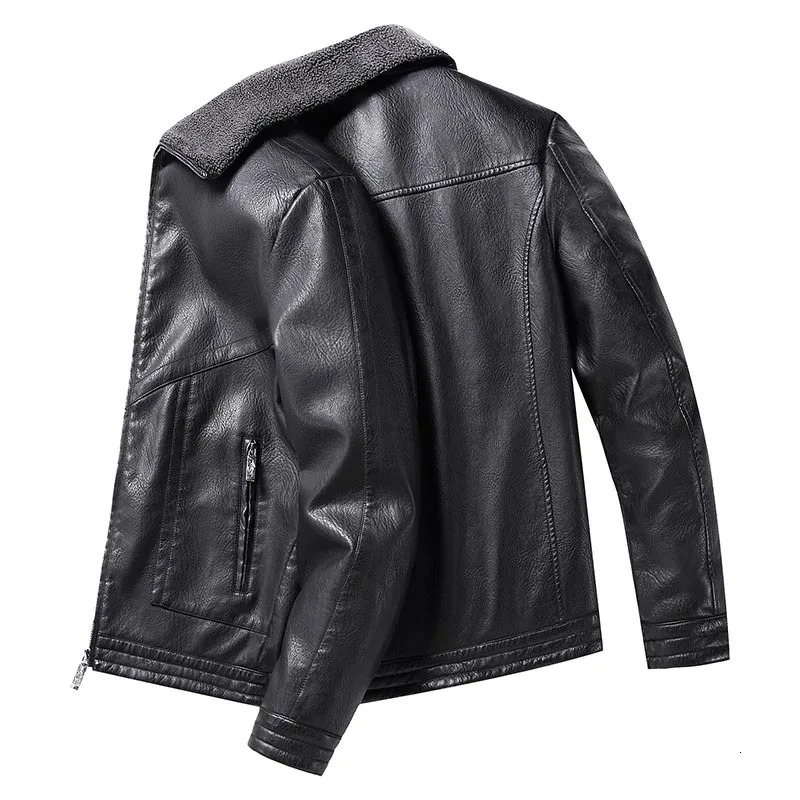 Artificial leather bicycle jacket mens artificial fur trim cashmere blend sleeves and wide waist 240927